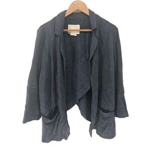 Anthropologie Blue Linen Blazer Size 6 Asymmetric Oversized Chambray Lagenlook